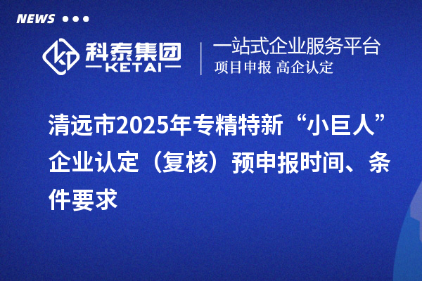 清远市2025年专精特新“小巨人”企业认定（复核）预申报时间、条件要求