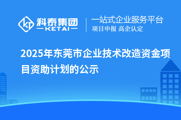 2025年东莞市企业技术改造资金项目资助计划的公示