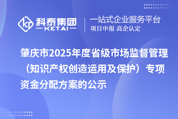 肇庆市2025年度省级市场监督管理（知识产权创造运用及保护）专项资金分配方案的公示