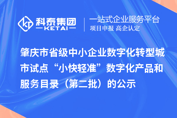 肇庆市省级中小企业数字化转型城市试点“小快轻准”数字化产品和服务目录（第二批）的公示