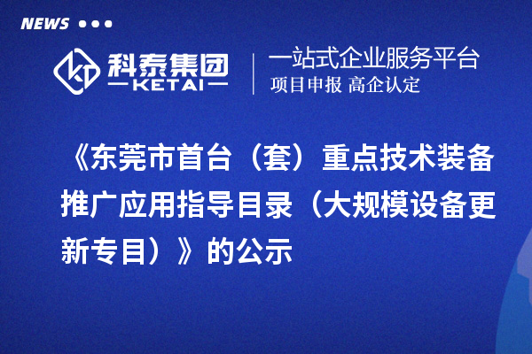 《东莞市首台（套）重点技术装备推广应用指导目录（大规模设备更新专目）》的公示