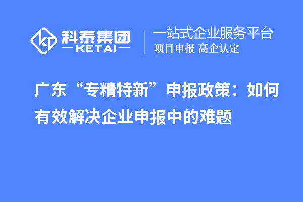 广东“专精特新”申报政策：如何有效解决企业申报中的难题