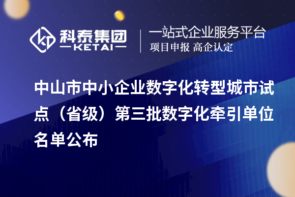 中山市中小企业数字化转型城市试点（省级）第三批数字化牵引单位名单公布