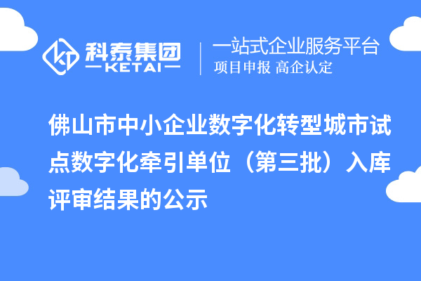 佛山市中小企业数字化转型城市试点数字化牵引单位（第三批）入库评审结果的公示