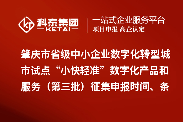 肇庆市省级中小企业数字化转型城市试点“小快轻准”数字化产品和服务（第三批）征集申报时间、条件要求、扶持奖励