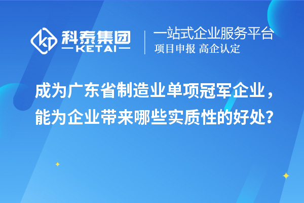 成为广东省制造业单项冠军企业，能为企业带来哪些实质性的好处？