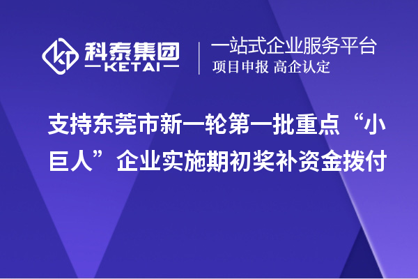 支持东莞市新一轮第一批重点“小巨人”企业实施期初奖补资金拨付