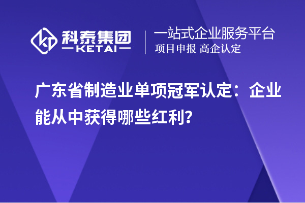 广东省制造业单项冠军认定：企业能从中获得哪些红利？