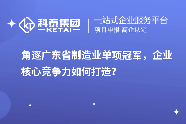角逐广东省制造业单项冠军，企业核心竞争力如何打造？