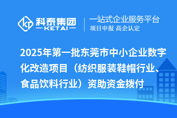 2025年第一批东莞市中小企业数字化改造项目（纺织服装鞋帽行业、食品饮料行业）资助资金拨付