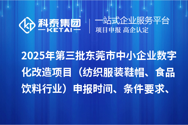 2025年第三批东莞市中小企业数字化改造项目（纺织服装鞋帽、食品饮料行业）申报时间、条件要求、资助奖励