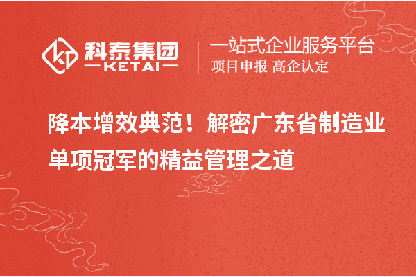 降本增效典范！解密广东省制造业单项冠军的精益管理之道