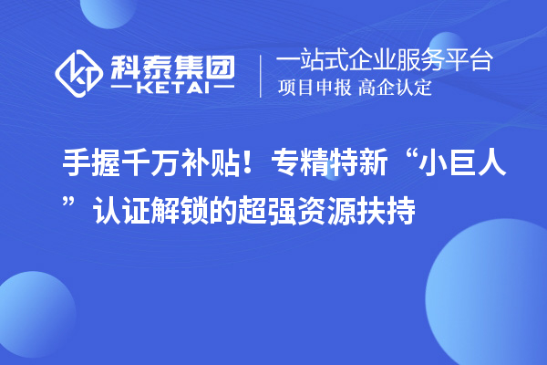 手握千万补贴！专精特新“小巨人”认证解锁的超强资源扶持
