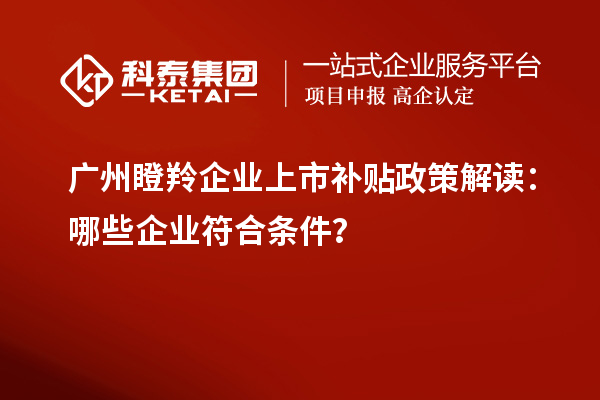 广州瞪羚企业上市补贴政策解读：哪些企业符合条件？