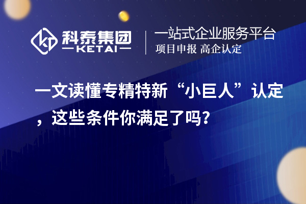 一文读懂专精特新“小巨人”认定，这些条件你满足了吗？