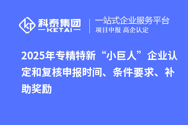 2025年专精特新“小巨人”企业认定和复核申报时间、条件要求、补助奖励