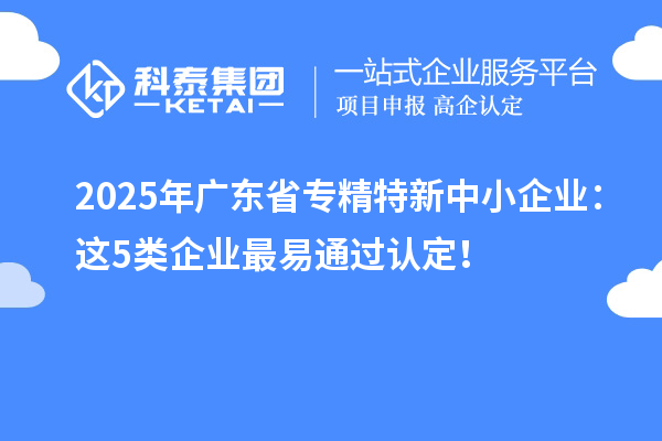 2025年广东省专精特新中小企业：这5类企业最易通过认定！