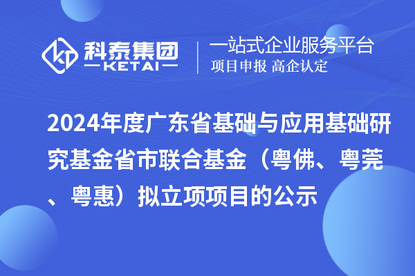 2024年度广东省基础与应用基础研究基金省市联合基金（粤佛、粤莞、粤惠）拟立项项目的公示