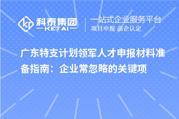 广东特支计划领军人才申报材料准备指南：企业常忽略的关键项