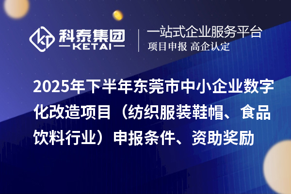 2025年下半年东莞市中小企业数字化改造项目（纺织服装鞋帽、食品饮料行业）申报条件、资助奖励