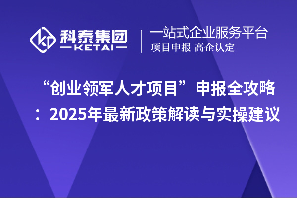 “创业领军人才项目”申报全攻略：2025年最新政策解读与实操建议