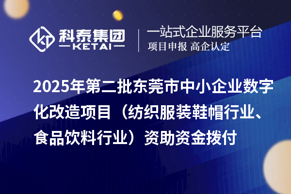 2025年第二批东莞市中小企业数字化改造项目（纺织服装鞋帽行业、食品饮料行业）资助资金拨付