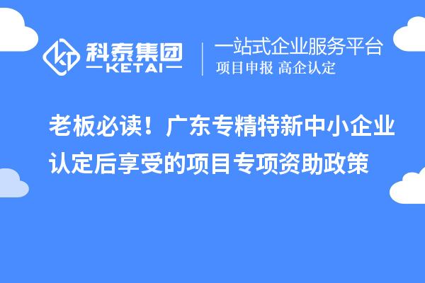 老板必读！广东专精特新中小企业认定后享受的项目专项资助政策
