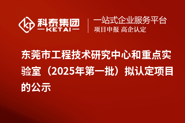 东莞市工程技术研究中心和重点实验室（2025年第一批）拟认定项目的公示