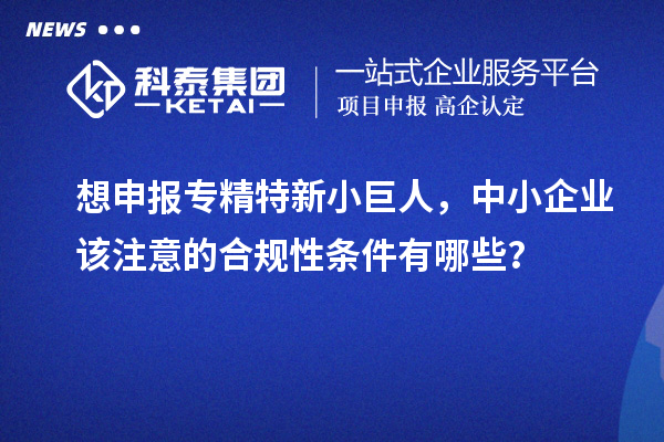 想申报专精特新小巨人，中小企业该注意的合规性条件有哪些？