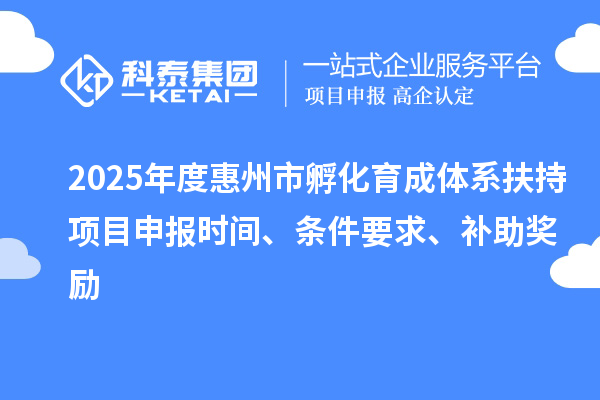 2025年度惠州市孵化育成体系扶持项目申报时间、条件要求、补助奖励