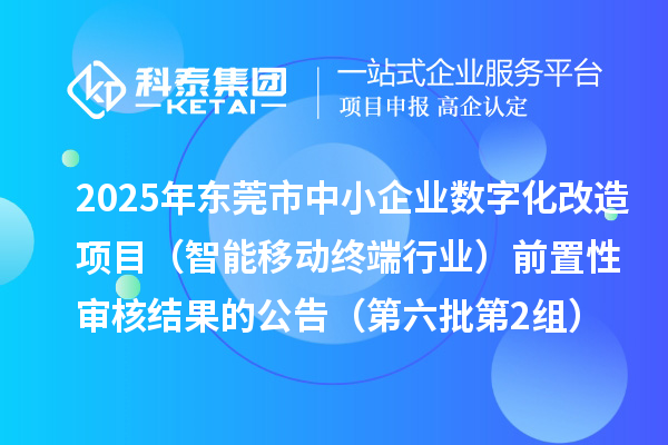 2025年东莞市中小企业数字化改造项目（智能移动终端行业）前置性审核结果的公告（第六批第2组）