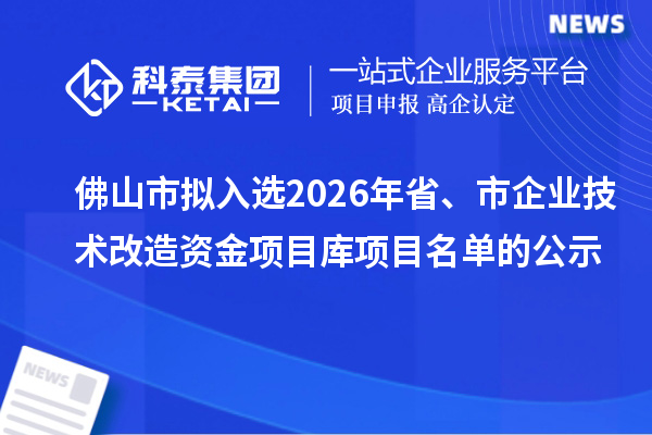 佛山市拟入选2026年省、市企业技术改造资金项目库项目名单的公示