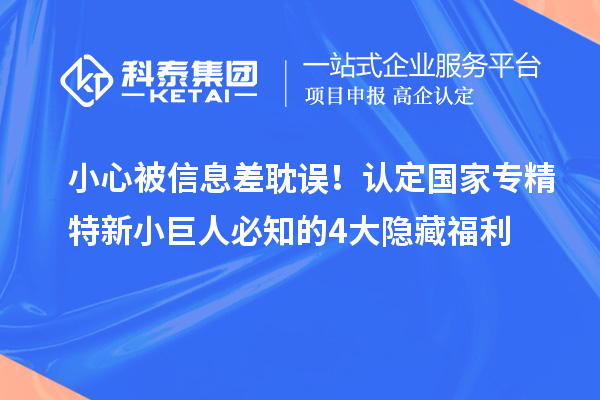 小心被信息差耽误！认定国家专精特新小巨人必知的4大隐藏福利