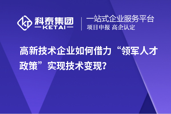 高新技术企业如何借力“领军人才政策”实现技术变现？