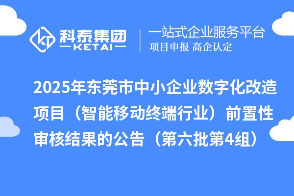 2025年东莞市中小企业数字化改造项目（智能移动终端行业）前置性审核结果的公告（第六批第4组）