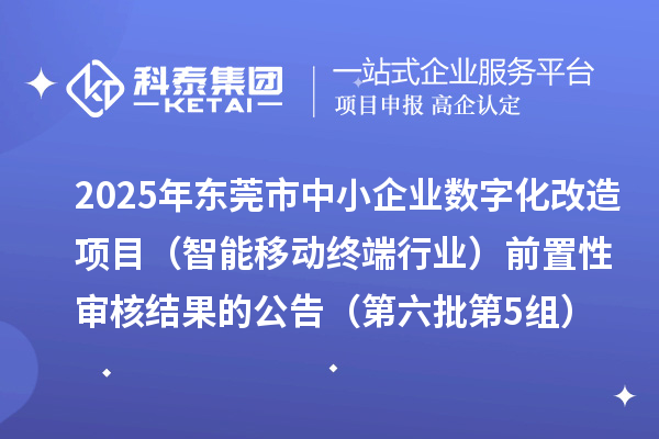 2025年东莞市中小企业数字化改造项目(智能移动终端行业)前置性审核结果的公告(第六批第5组)