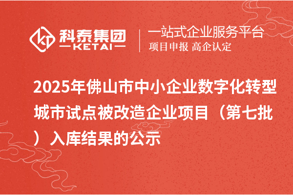 2025年佛山市中小企业数字化转型城市试点被改造企业项目(第七批)入库结果的公示