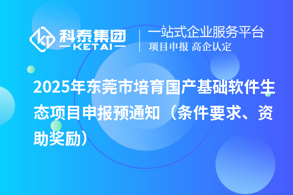 2025年东莞市培育国产基础软件生态项目申报预通知（条件要求、资助奖励）