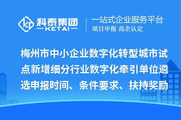 梅州市中小企业数字化转型城市试点新增细分行业数字化牵引单位遴选申报时间、条件要求、扶持奖励