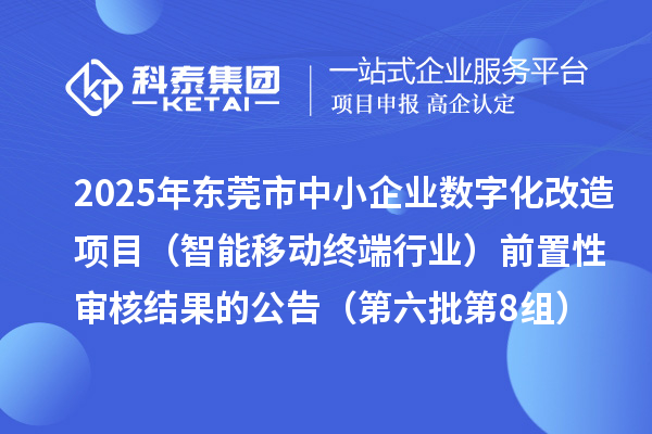 2025年东莞市中小企业数字化改造项目（智能移动终端行业）前置性审核结果的公告（第六批第8组）