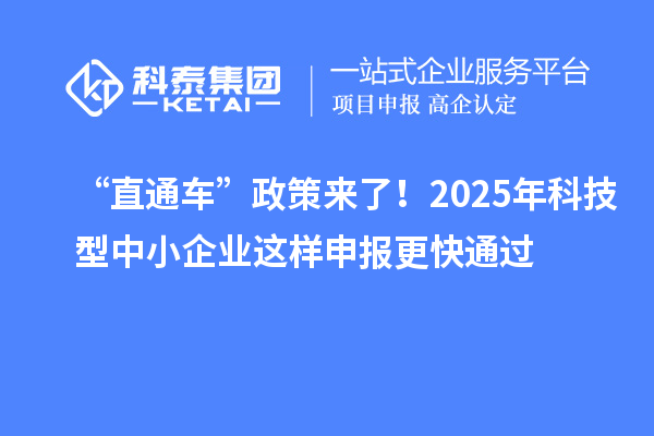 “直通车”政策来了！2025年科技型中小企业这样申报更快通过