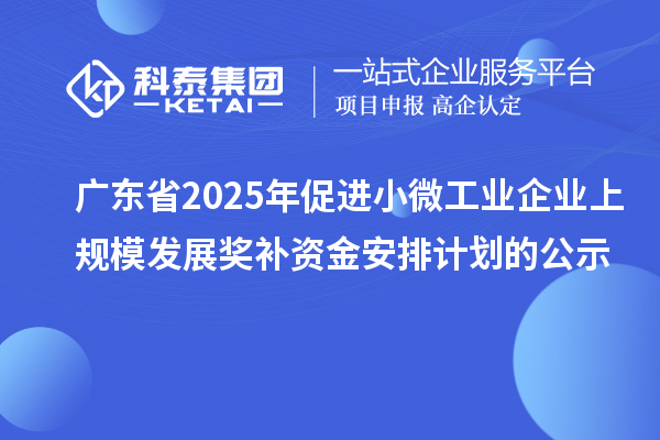 广东省2025年促进小微工业企业上规模发展奖补资金安排计划的公示