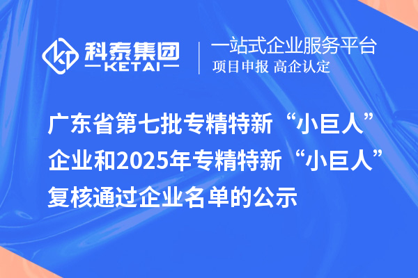 广东省第七批专精特新“小巨人”企业和2025年专精特新“小巨人”复核通过企业名单的公示