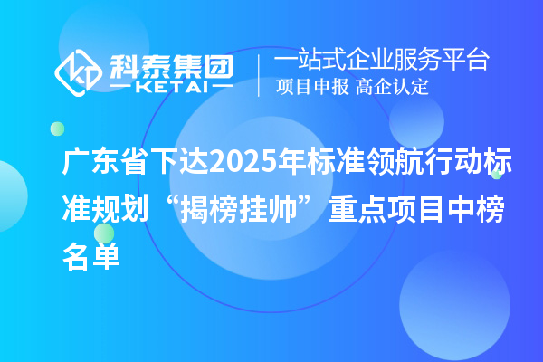 广东省下达2025年标准领航行动标准规划“揭榜挂帅”重点项目中榜名单