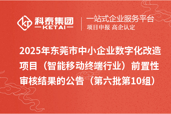 2025年东莞市中小企业数字化改造项目(智能移动终端行业)前置性审核结果的公告(第六批第10组)