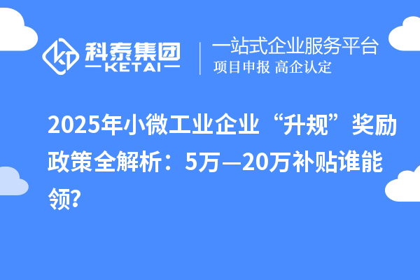 2025年小微工业企业“升规”奖励政策全解析：5万—20万补贴谁能领？