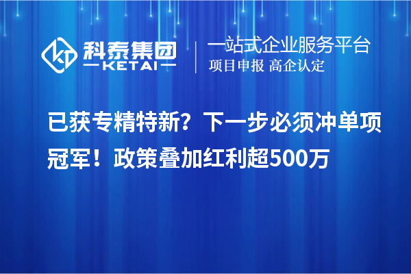 已获专精特新？下一步必须冲单项冠军！政策叠加红利超500万