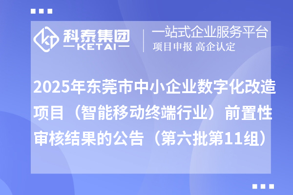 2025年东莞市中小企业数字化改造项目（智能移动终端行业）前置性审核结果的公告（第六批第11组）
