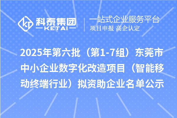 2025年第六批(第1-7组)东莞市中小企业数字化改造项目(智能移动终端行业)拟资助企业名单的公示