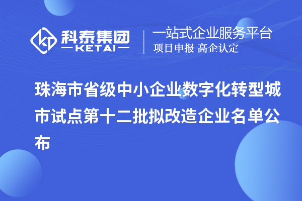 珠海市省级中小企业数字化转型城市试点第十二批拟改造企业名单公布